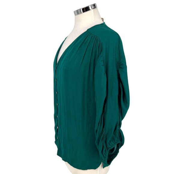 Dolan Anthropologie Button-Down Puff Sleeve Blouse Green Size Small - Picture 7 of 12